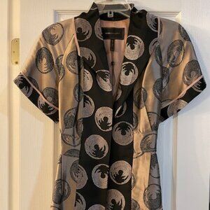 BCBG MAXAZRIA XS Rose and Black Satin Wrap Blouse